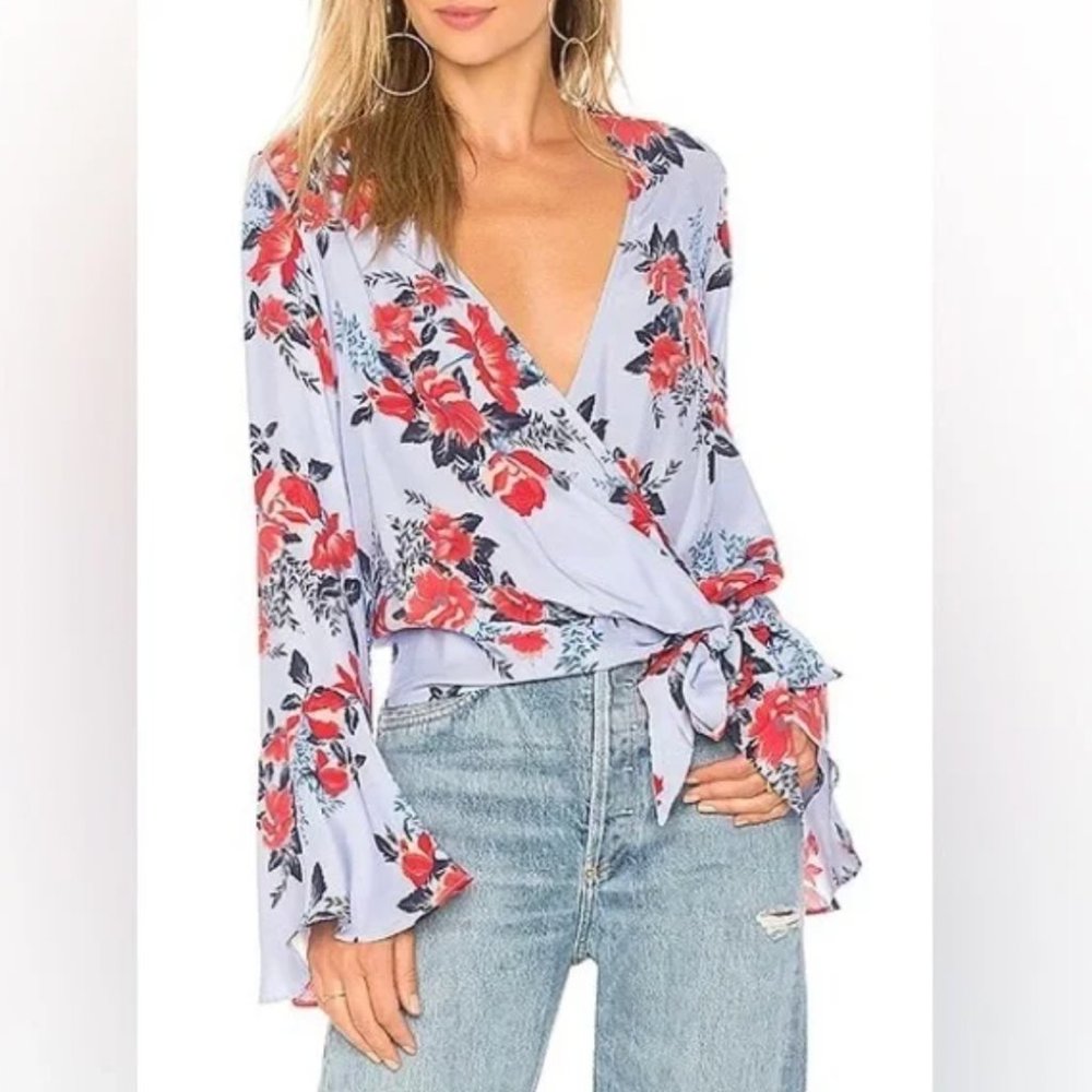NWT Parker x Revolve Isabella 100% Silk Wrap Floral Blouse Top